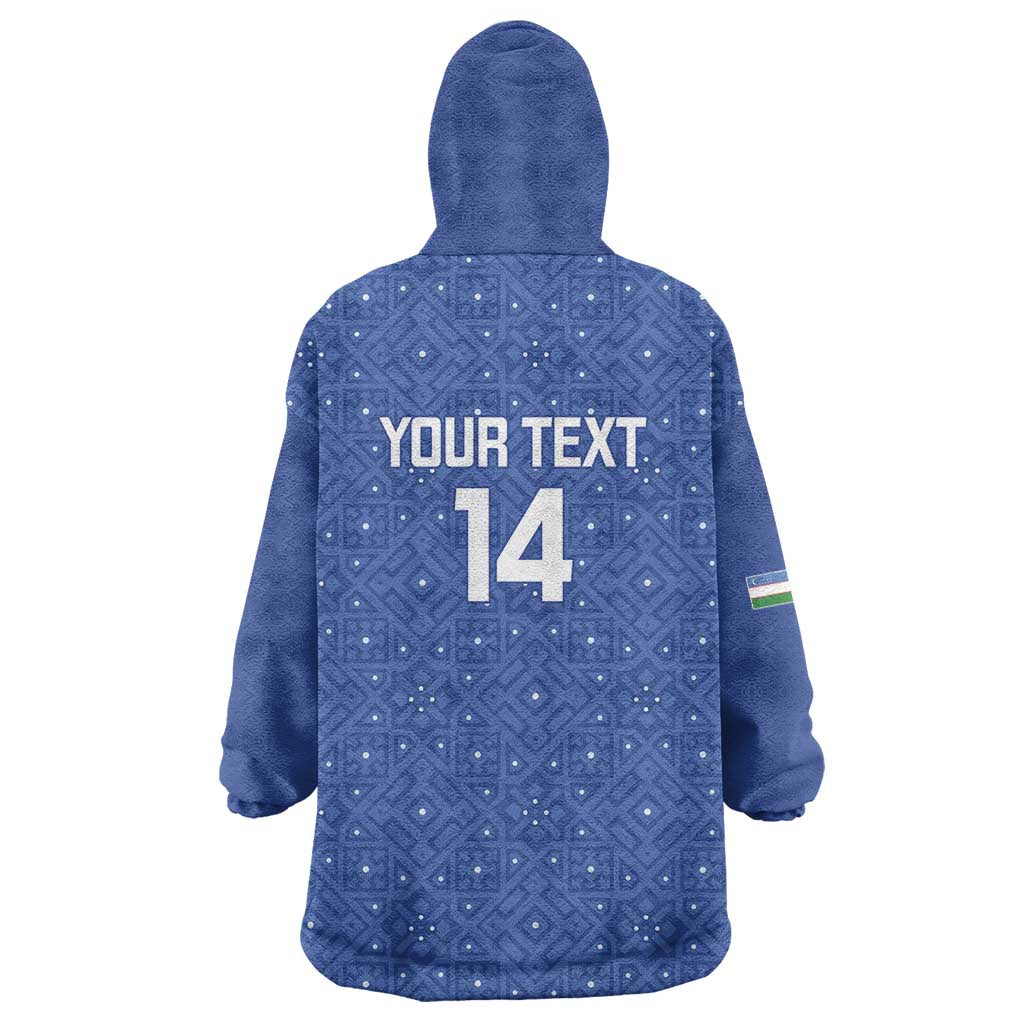 Uzbekistan Football Custom Wearable Blanket Hoodie Come On White Wolves Blue - Wonder Print Shop
