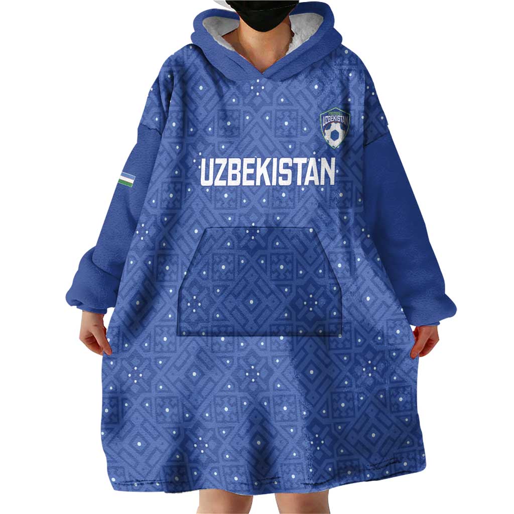 Uzbekistan Football Custom Wearable Blanket Hoodie Come On White Wolves Blue - Wonder Print Shop
