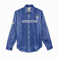 Uzbekistan Football Custom Women Casual Shirt Come On White Wolves Blue - Wonder Print Shop