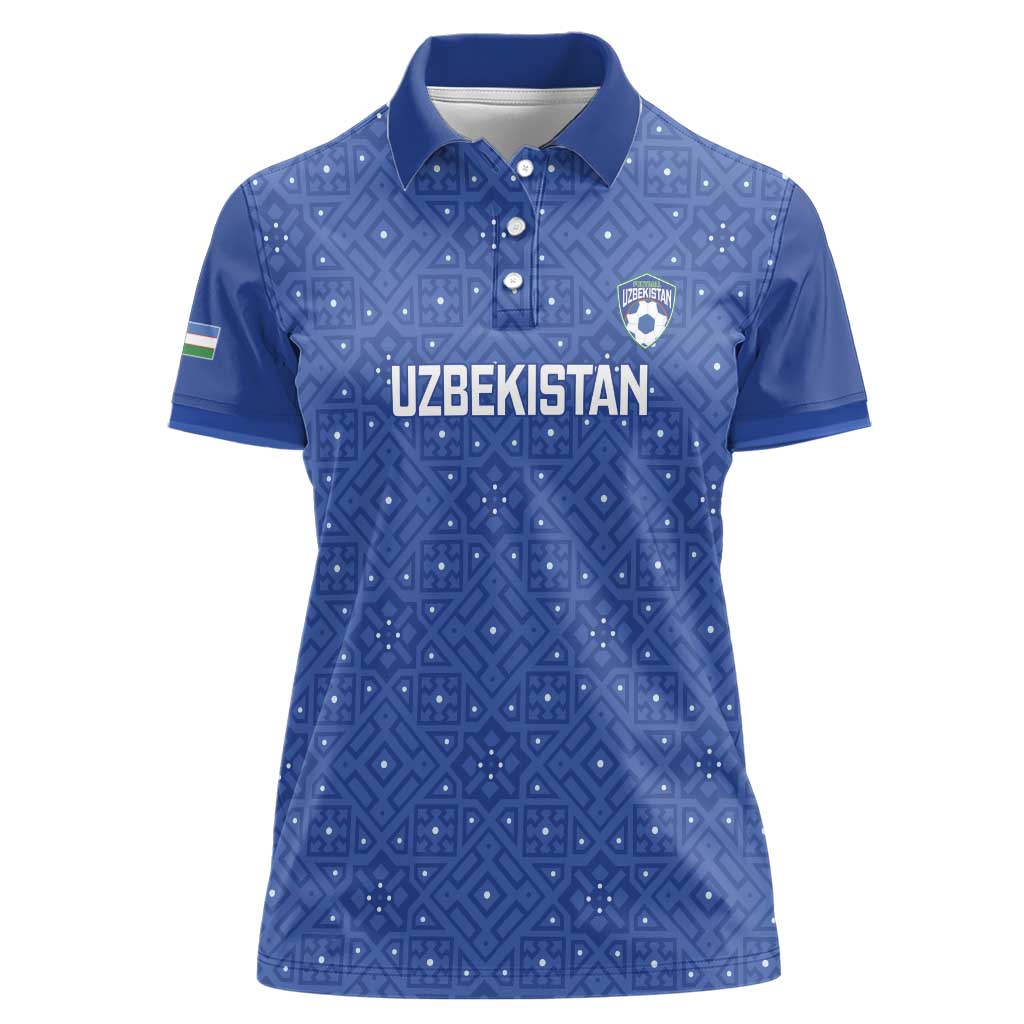 Uzbekistan Football Custom Women Polo Shirt Come On White Wolves Blue - Wonder Print Shop