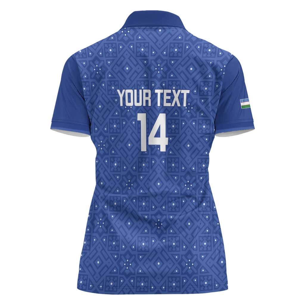 Uzbekistan Football Custom Women Polo Shirt Come On White Wolves Blue - Wonder Print Shop