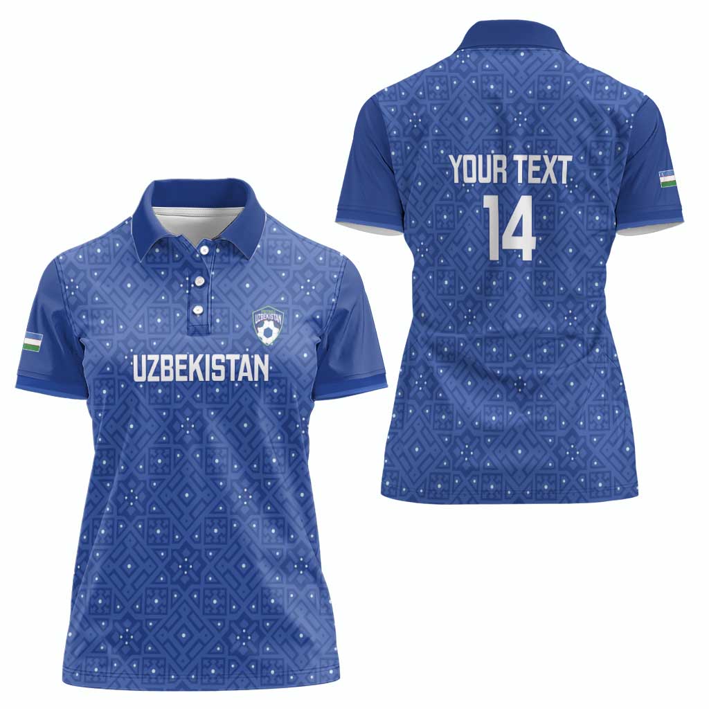 Uzbekistan Football Custom Women Polo Shirt Come On White Wolves Blue - Wonder Print Shop