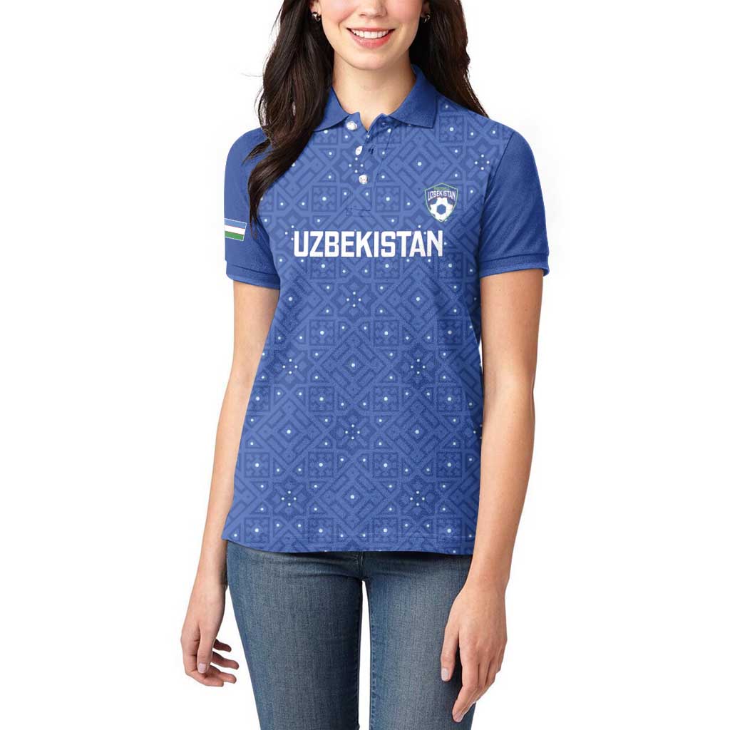 Uzbekistan Football Custom Women Polo Shirt Come On White Wolves Blue - Wonder Print Shop