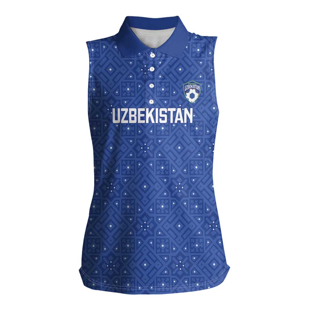Uzbekistan Football Custom Women Sleeveless Polo Shirt Come On White Wolves Blue - Wonder Print Shop
