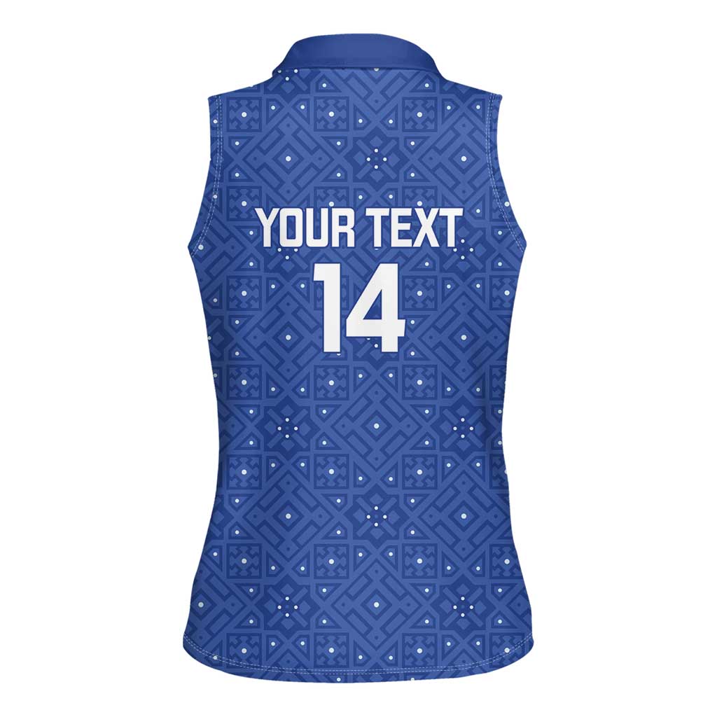 Uzbekistan Football Custom Women Sleeveless Polo Shirt Come On White Wolves Blue - Wonder Print Shop