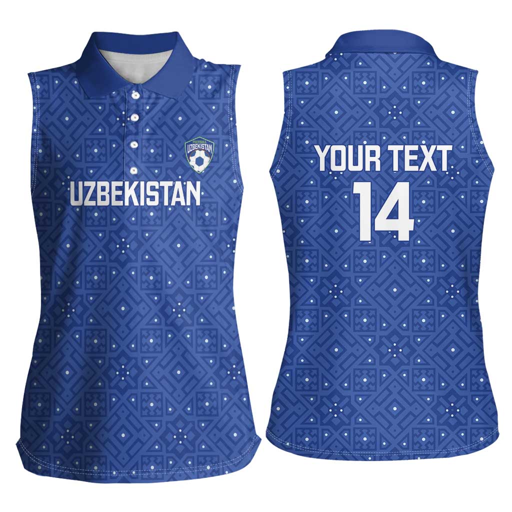 Uzbekistan Football Custom Women Sleeveless Polo Shirt Come On White Wolves Blue - Wonder Print Shop