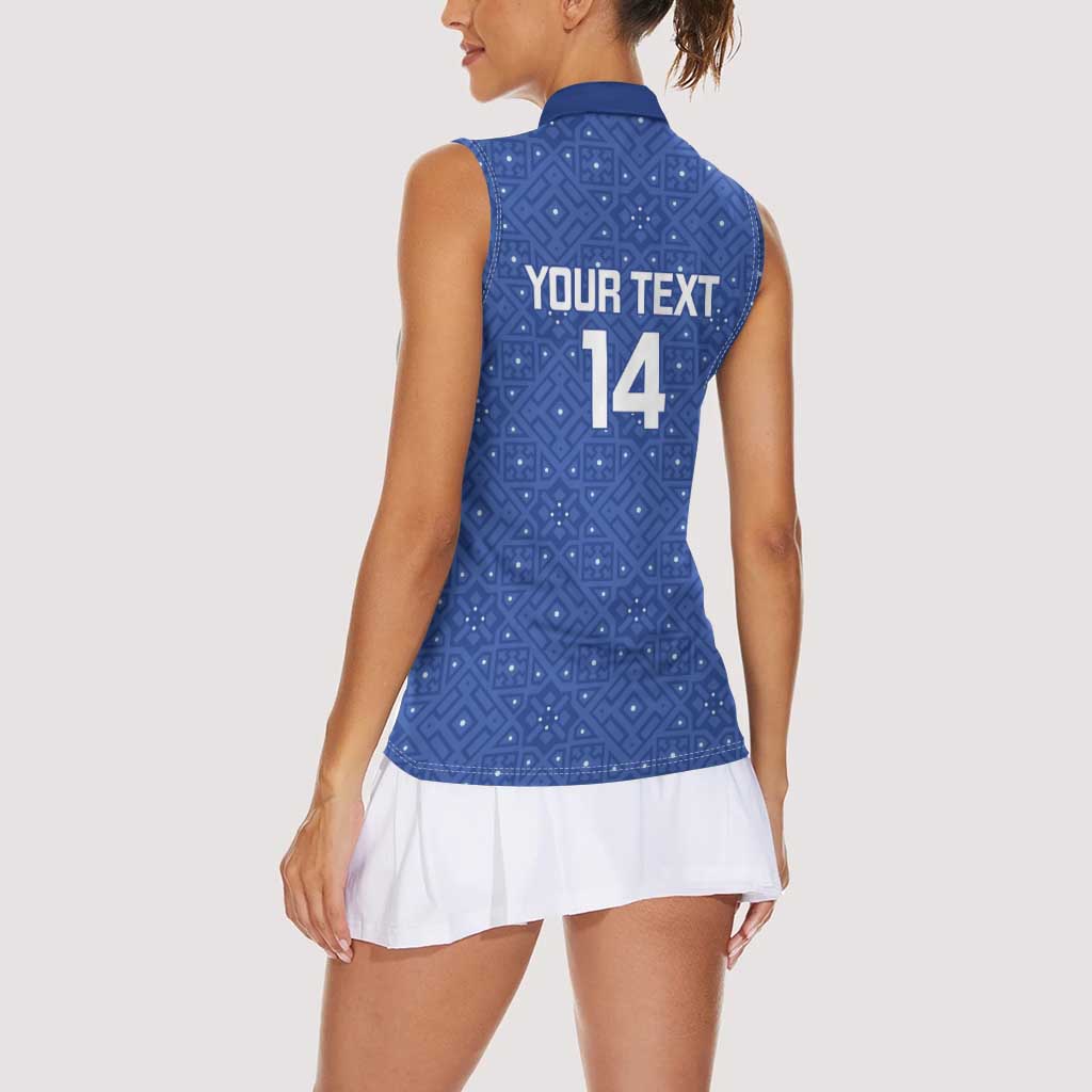 Uzbekistan Football Custom Women Sleeveless Polo Shirt Come On White Wolves Blue - Wonder Print Shop