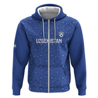 Uzbekistan Football Custom Zip Hoodie Come On White Wolves Blue - Wonder Print Shop