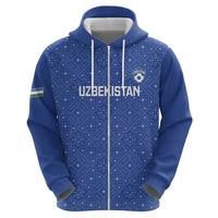Uzbekistan Football Custom Zip Hoodie Come On White Wolves Blue - Wonder Print Shop