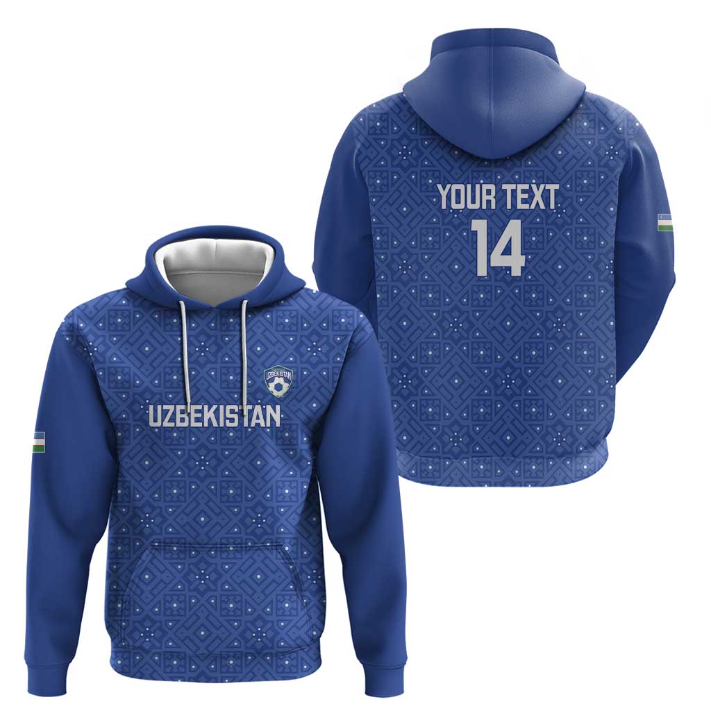 Uzbekistan Football Custom Zip Hoodie Come On White Wolves Blue - Wonder Print Shop
