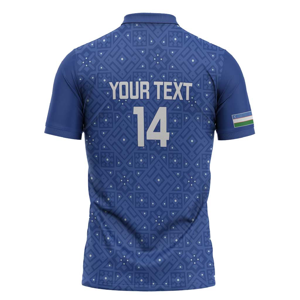 Uzbekistan Football Custom Zipper Polo Shirt Come On White Wolves Blue - Wonder Print Shop