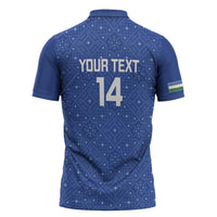 Uzbekistan Football Custom Zipper Polo Shirt Come On White Wolves Blue - Wonder Print Shop