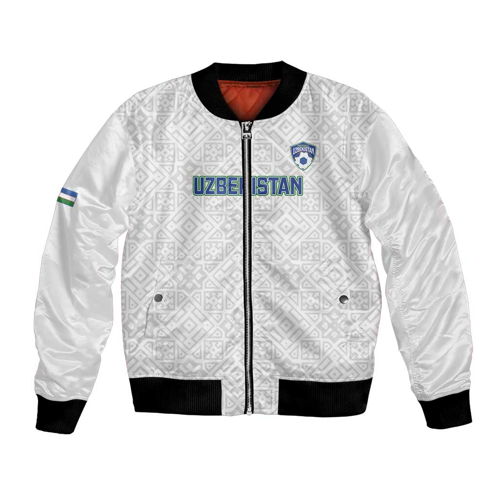 Uzbekistan Football Custom Bomber Jacket Come On White Wolves White - Wonder Print Shop