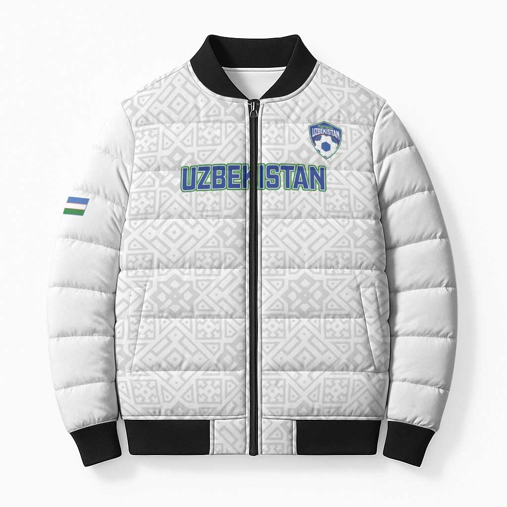 Uzbekistan Football Custom Bomber Puffer Jacket Come On White Wolves White - Wonder Print Shop