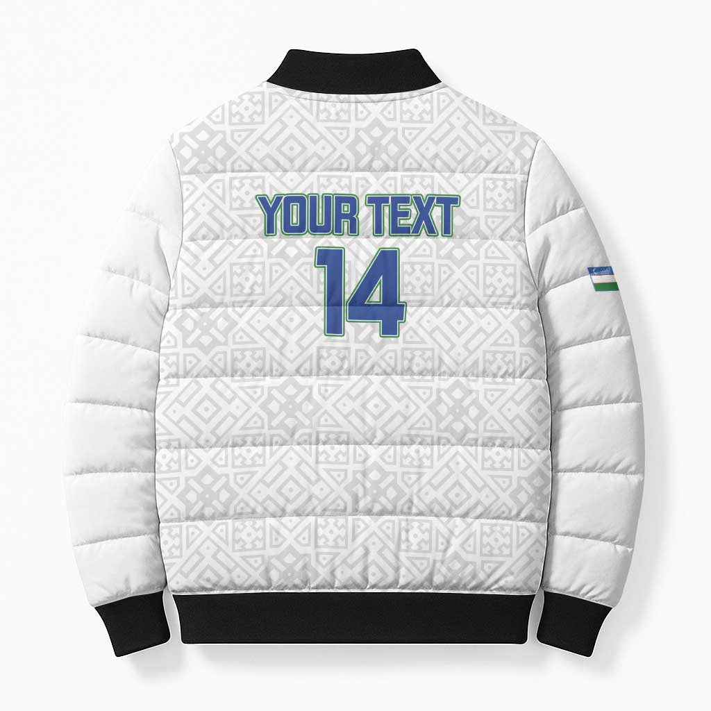 Uzbekistan Football Custom Bomber Puffer Jacket Come On White Wolves White - Wonder Print Shop