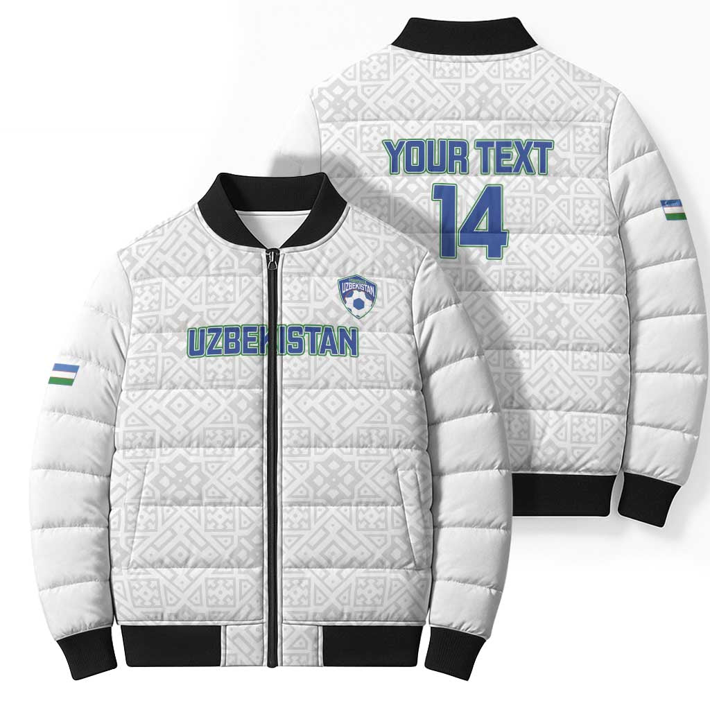 Uzbekistan Football Custom Bomber Puffer Jacket Come On White Wolves White - Wonder Print Shop