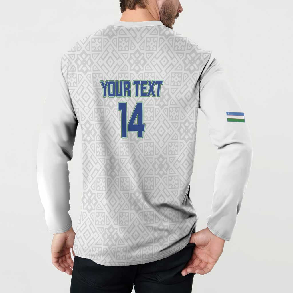 Uzbekistan Football Custom Button Sweatshirt Come On White Wolves White - Wonder Print Shop