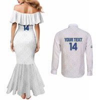 Uzbekistan Football Custom Couples Matching Mermaid Dress and Long Sleeve Button Shirt Come On White Wolves White - Wonder Print Shop