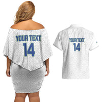 Uzbekistan Football Custom Couples Matching Off Shoulder Short Dress and Hawaiian Shirt Come On White Wolves White - Wonder Print Shop