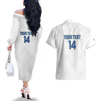 Uzbekistan Football Custom Couples Matching Off The Shoulder Long Sleeve Dress and Hawaiian Shirt Come On White Wolves White - Wonder Print Shop