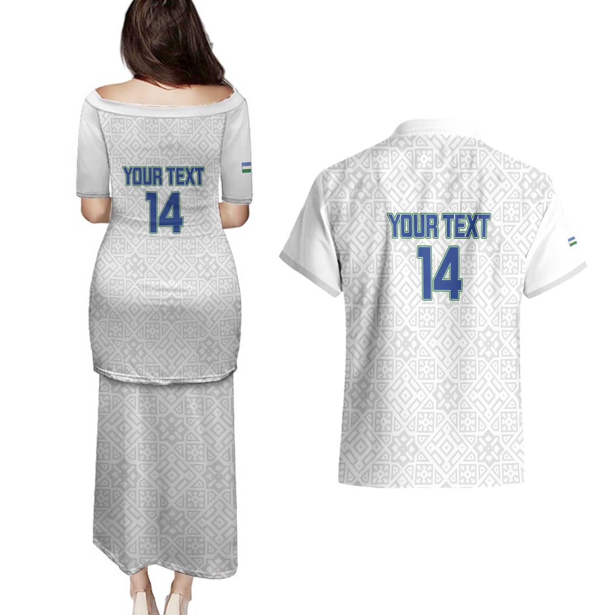 Uzbekistan Football Custom Couples Matching Puletasi and Hawaiian Shirt Come On White Wolves White - Wonder Print Shop