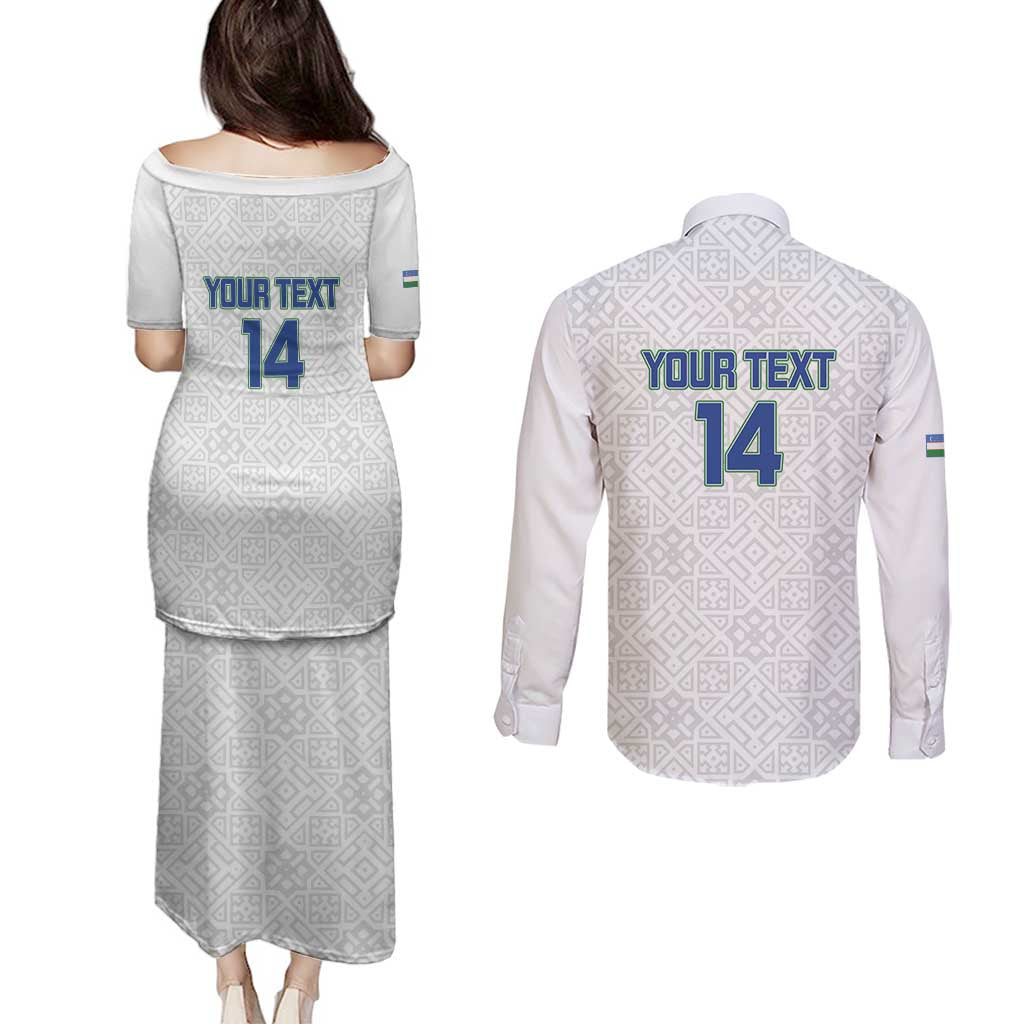 Uzbekistan Football Custom Couples Matching Puletasi and Long Sleeve Button Shirt Come On White Wolves White - Wonder Print Shop