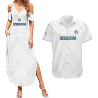Uzbekistan Football Custom Couples Matching Summer Maxi Dress and Hawaiian Shirt Come On White Wolves White - Wonder Print Shop