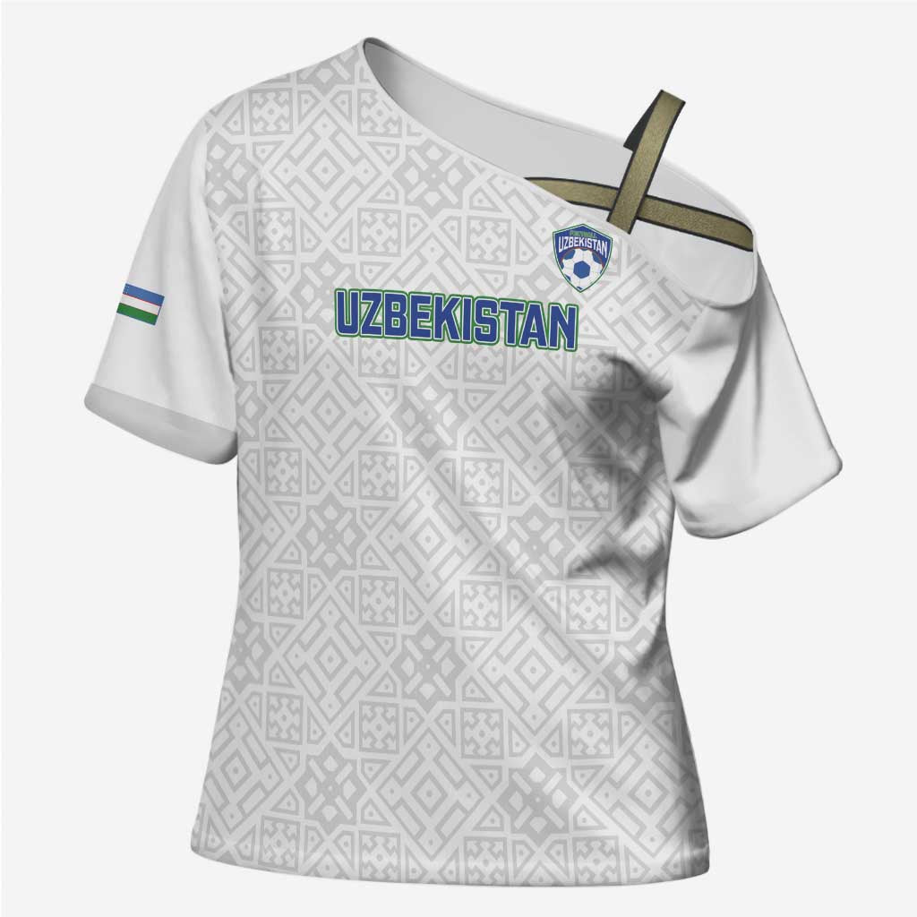 Uzbekistan Football Custom Cross Shoulder Shirt Come On White Wolves White - Wonder Print Shop