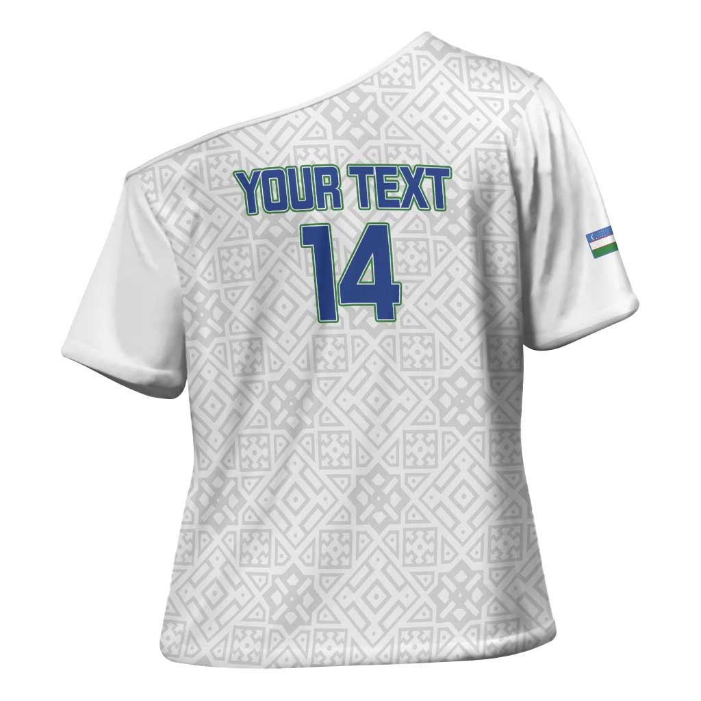 Uzbekistan Football Custom Cross Shoulder Shirt Come On White Wolves White - Wonder Print Shop