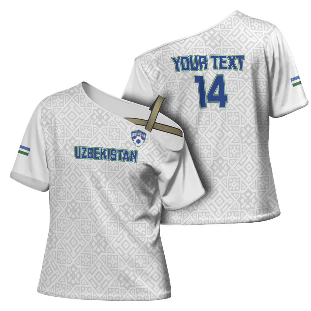 Uzbekistan Football Custom Cross Shoulder Shirt Come On White Wolves White - Wonder Print Shop