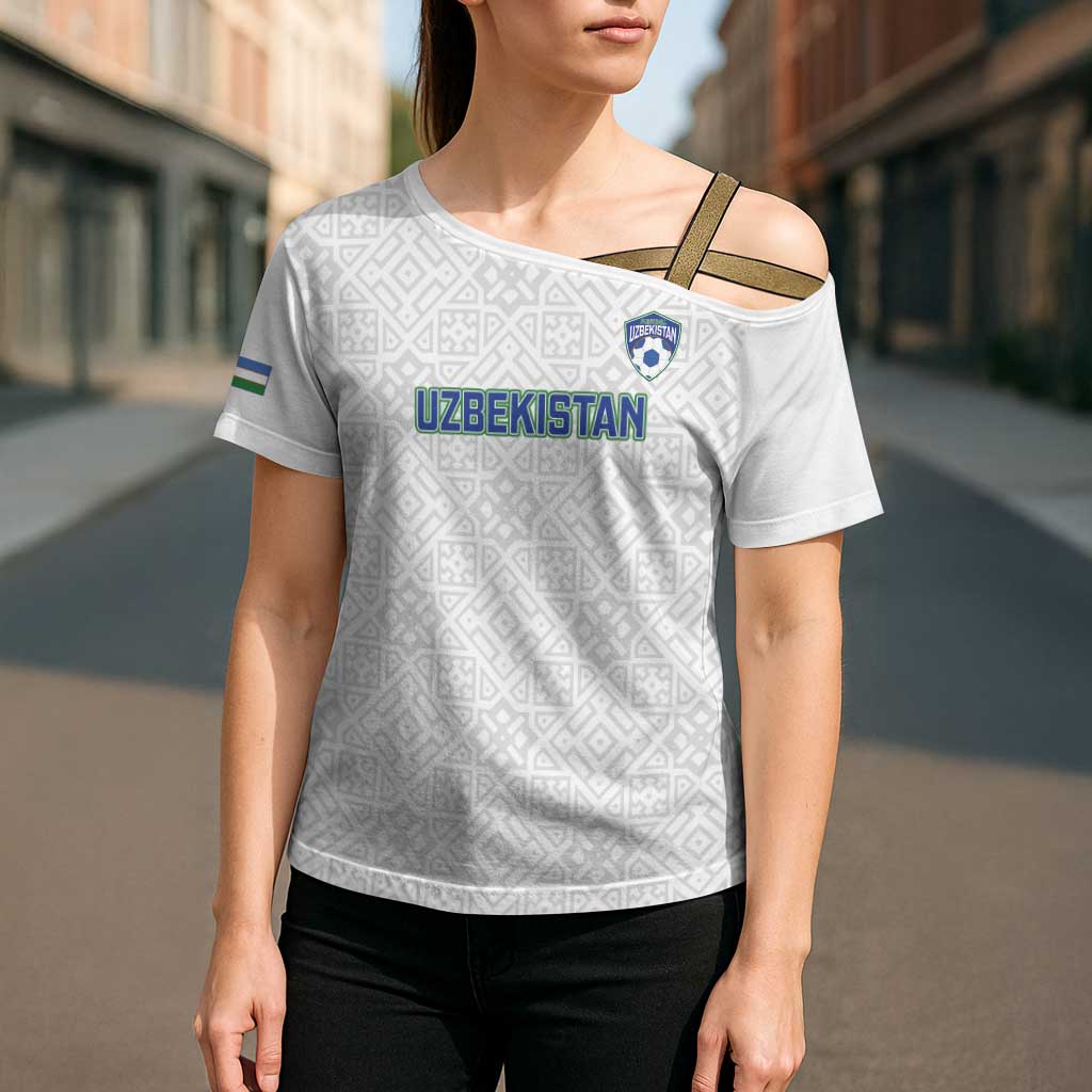 Uzbekistan Football Custom Cross Shoulder Shirt Come On White Wolves White - Wonder Print Shop