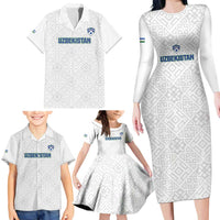 Uzbekistan Football Custom Family Matching Long Sleeve Bodycon Dress and Hawaiian Shirt Come On White Wolves White - Wonder Print Shop