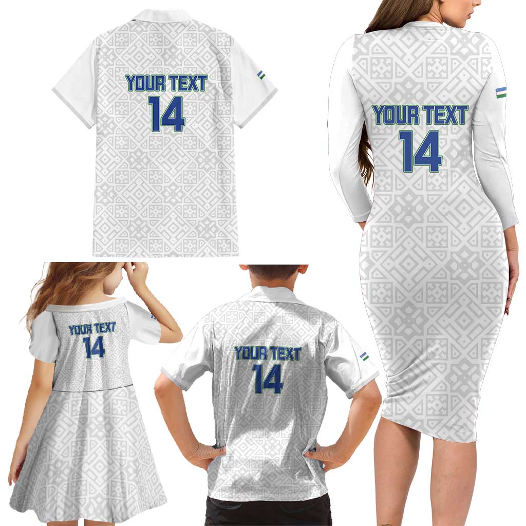 Uzbekistan Football Custom Family Matching Long Sleeve Bodycon Dress and Hawaiian Shirt Come On White Wolves White - Wonder Print Shop