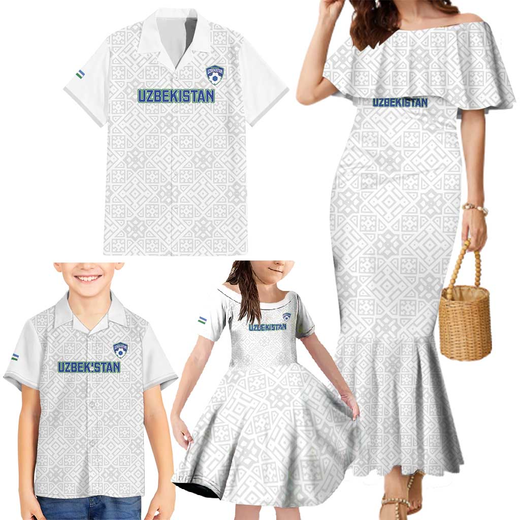 Uzbekistan Football Custom Family Matching Mermaid Dress and Hawaiian Shirt Come On White Wolves White - Wonder Print Shop