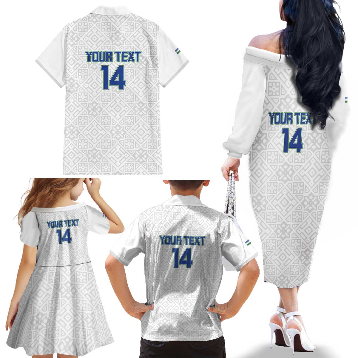 Uzbekistan Football Custom Family Matching Off The Shoulder Long Sleeve Dress and Hawaiian Shirt Come On White Wolves White - Wonder Print Shop