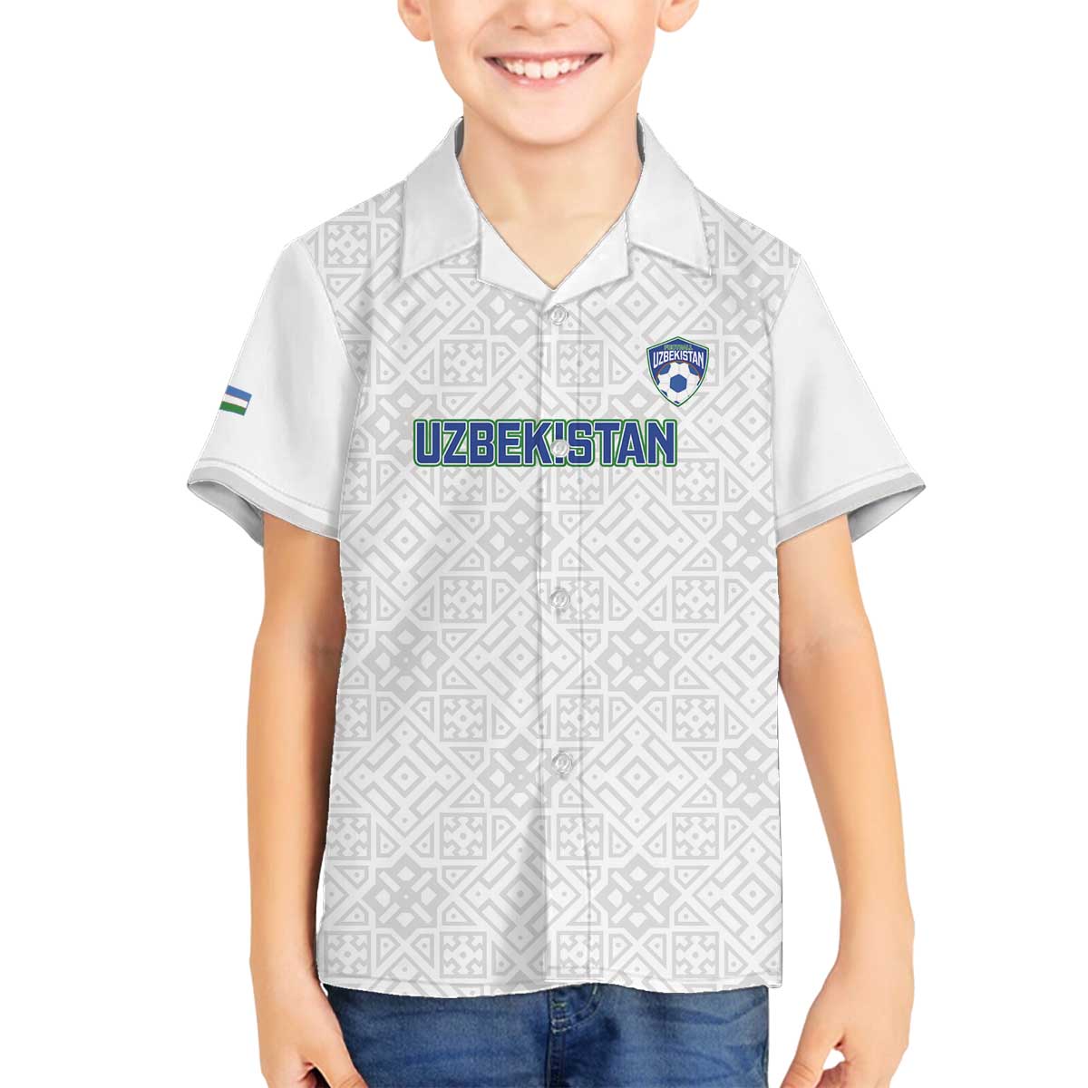 Uzbekistan Football Custom Family Matching Off The Shoulder Long Sleeve Dress and Hawaiian Shirt Come On White Wolves White - Wonder Print Shop