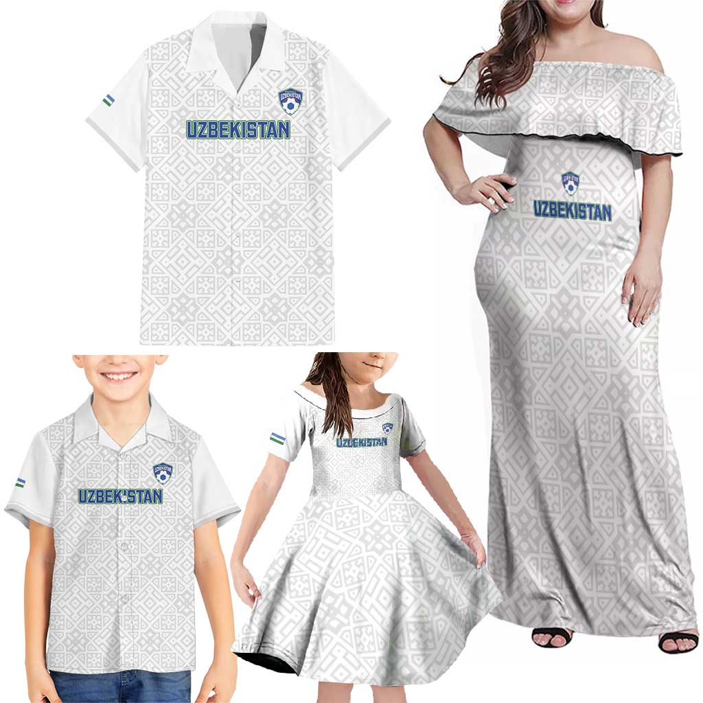 Uzbekistan Football Custom Family Matching Off Shoulder Maxi Dress and Hawaiian Shirt Come On White Wolves White - Wonder Print Shop