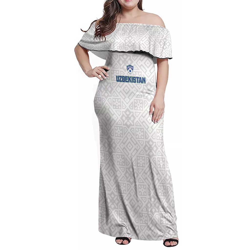 Uzbekistan Football Custom Family Matching Off Shoulder Maxi Dress and Hawaiian Shirt Come On White Wolves White - Wonder Print Shop