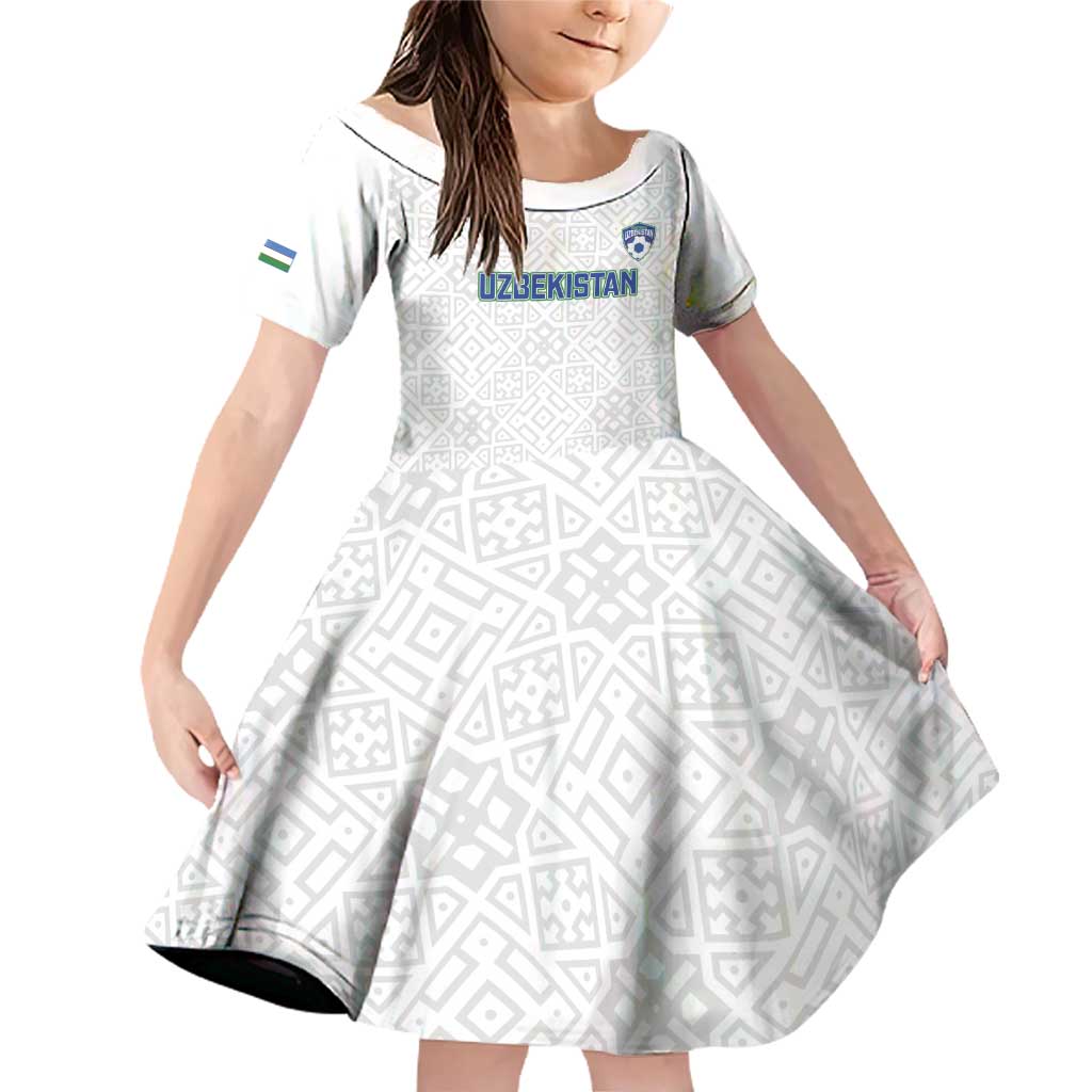 Uzbekistan Football Custom Family Matching Off Shoulder Short Dress and Hawaiian Shirt Come On White Wolves White - Wonder Print Shop