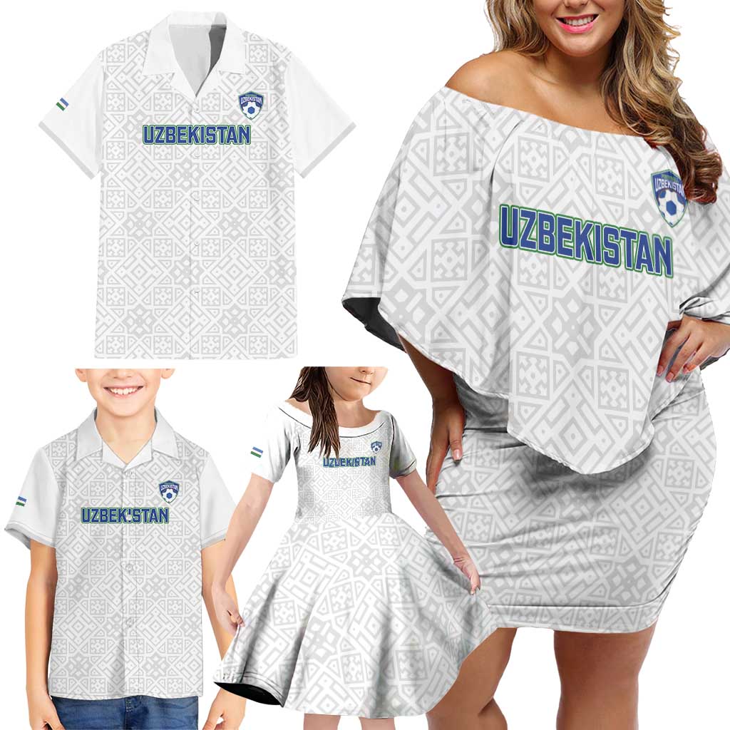 Uzbekistan Football Custom Family Matching Off Shoulder Short Dress and Hawaiian Shirt Come On White Wolves White - Wonder Print Shop