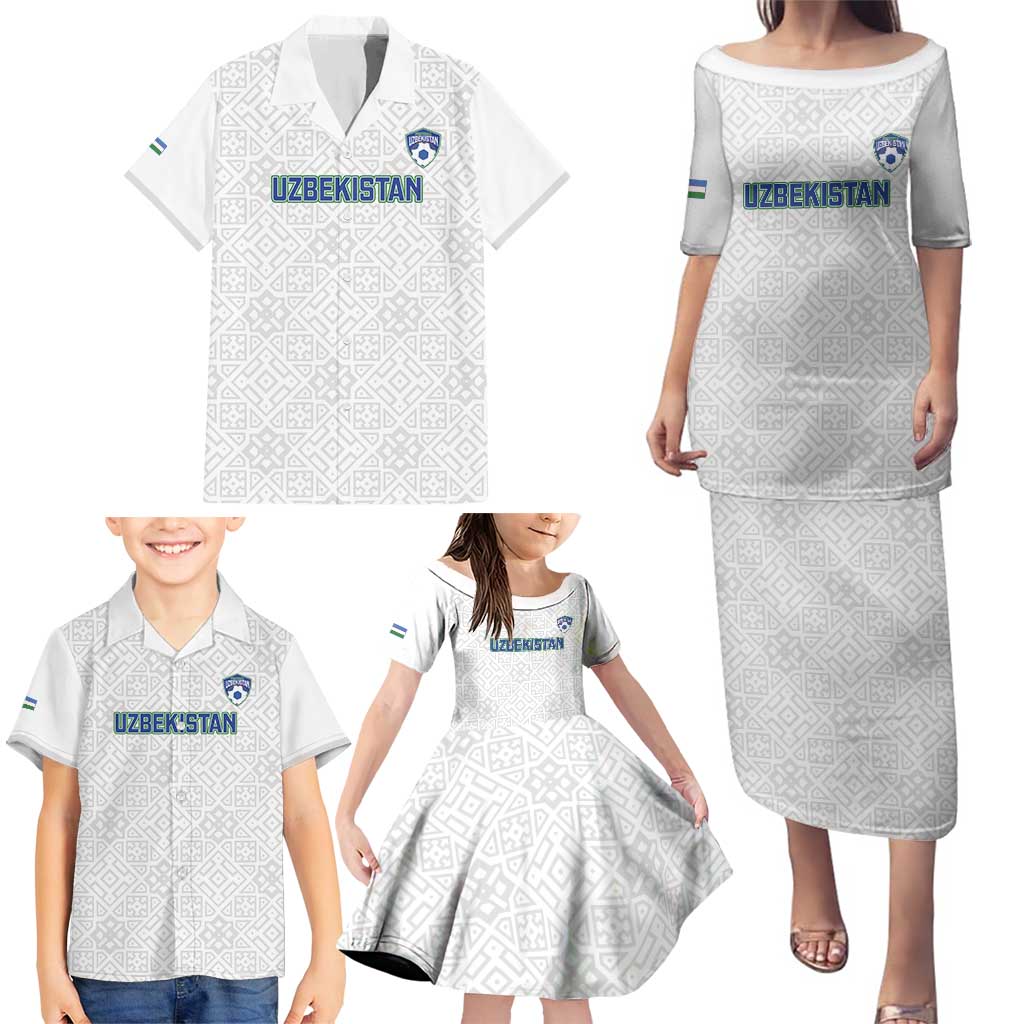 Uzbekistan Football Custom Family Matching Puletasi and Hawaiian Shirt Come On White Wolves White - Wonder Print Shop
