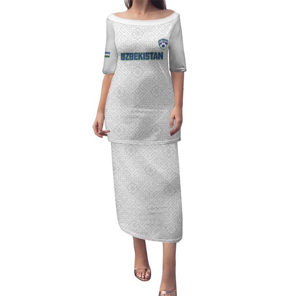 Uzbekistan Football Custom Family Matching Puletasi and Hawaiian Shirt Come On White Wolves White - Wonder Print Shop