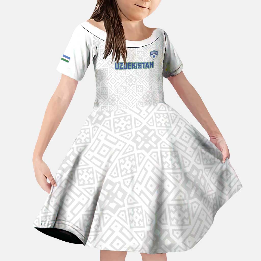 Uzbekistan Football Custom Family Matching Short Sleeve Bodycon Dress and Hawaiian Shirt Come On White Wolves White - Wonder Print Shop