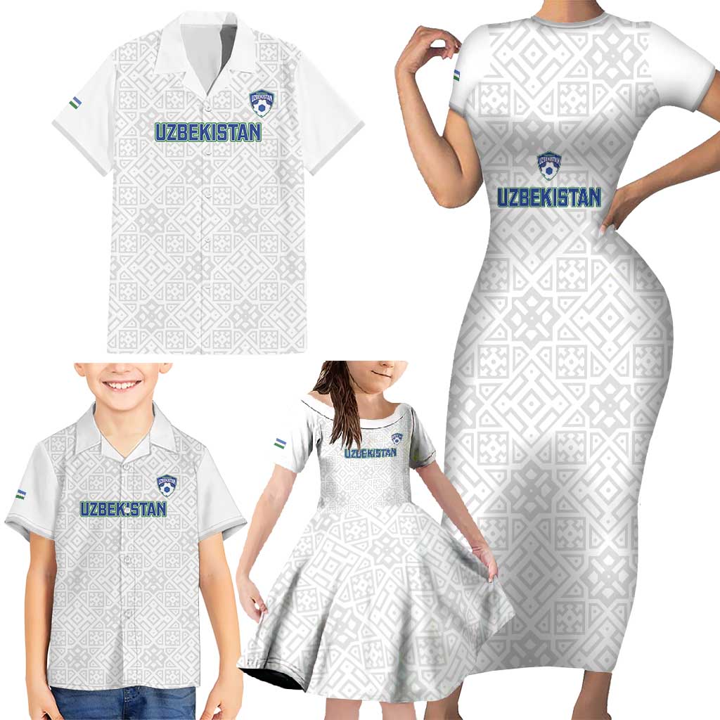 Uzbekistan Football Custom Family Matching Short Sleeve Bodycon Dress and Hawaiian Shirt Come On White Wolves White - Wonder Print Shop