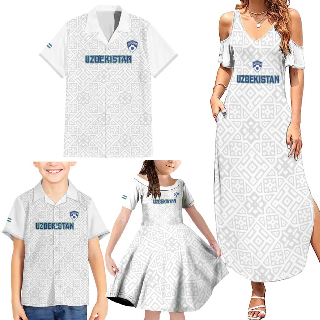 Uzbekistan Football Custom Family Matching Summer Maxi Dress and Hawaiian Shirt Come On White Wolves White - Wonder Print Shop