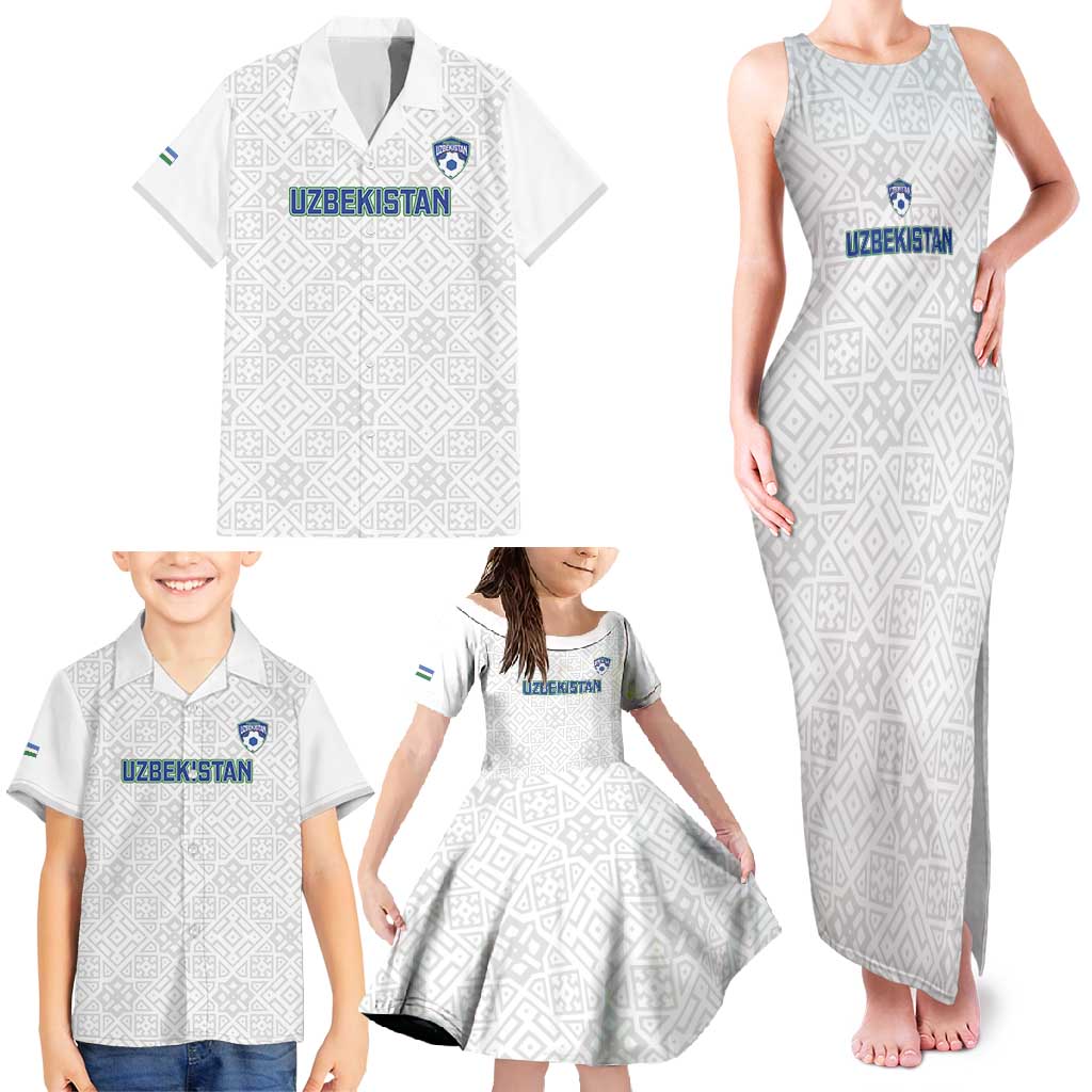 Uzbekistan Football Custom Family Matching Tank Maxi Dress and Hawaiian Shirt Come On White Wolves White - Wonder Print Shop