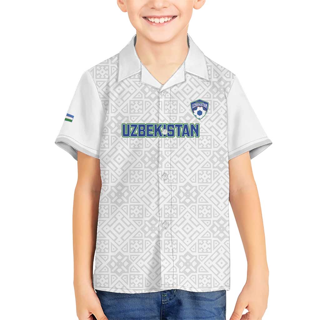Uzbekistan Football Custom Kid Hawaiian Shirt Come On White Wolves White - Wonder Print Shop