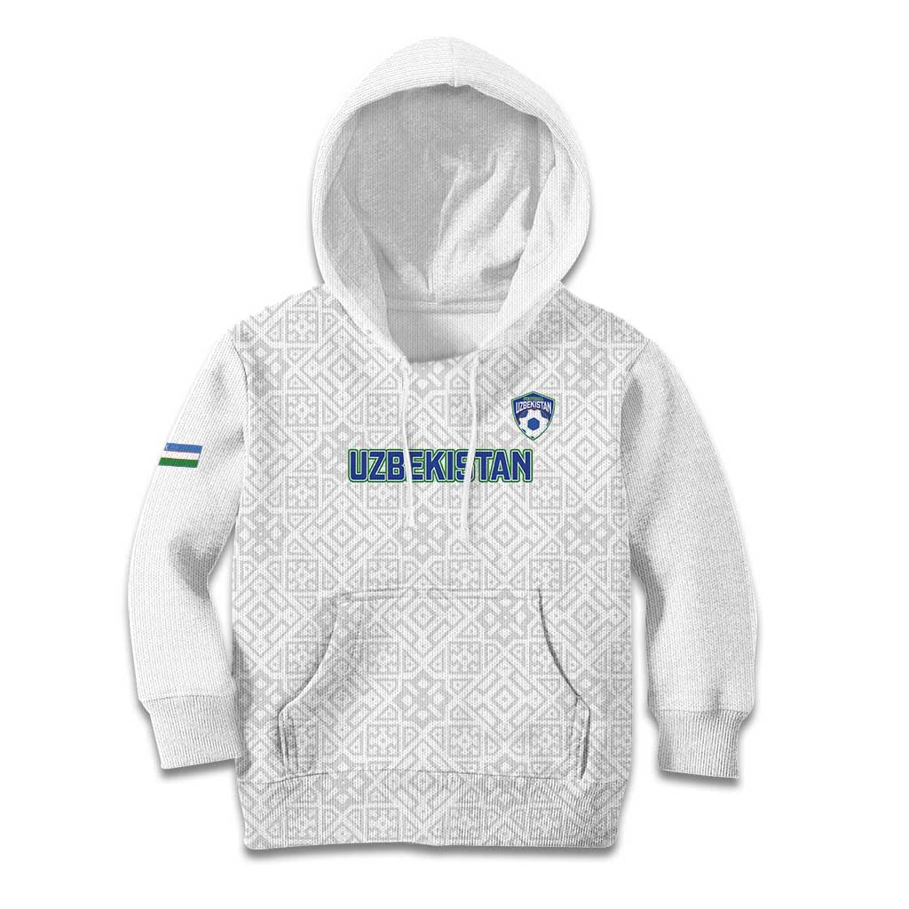 Uzbekistan Football Custom Kid Hoodie Come On White Wolves White - Wonder Print Shop