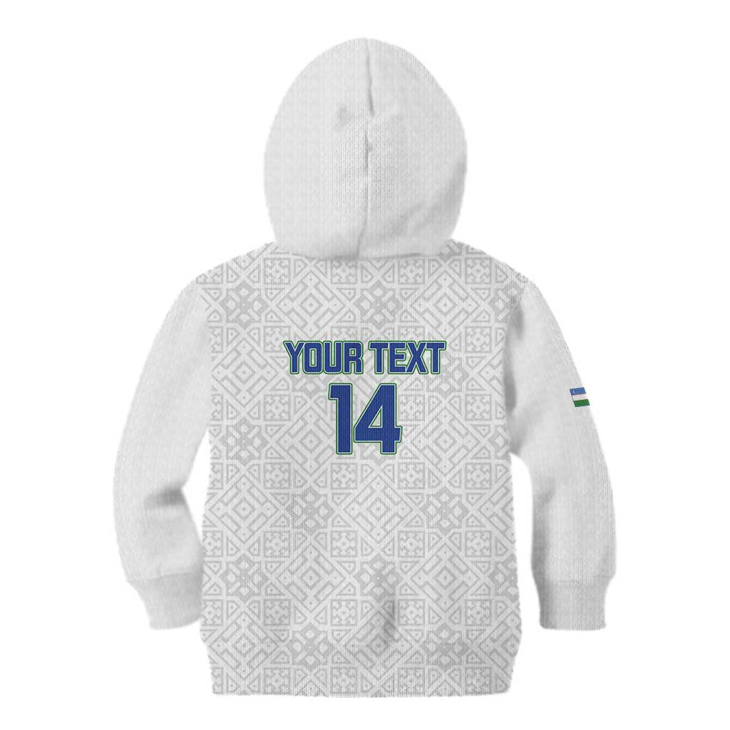 Uzbekistan Football Custom Kid Hoodie Come On White Wolves White - Wonder Print Shop