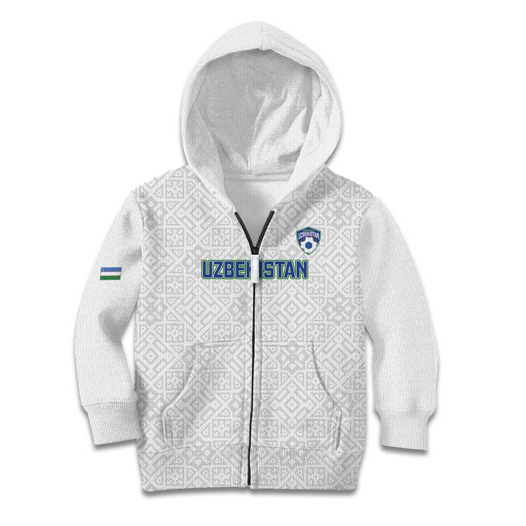 Uzbekistan Football Custom Kid Hoodie Come On White Wolves White - Wonder Print Shop